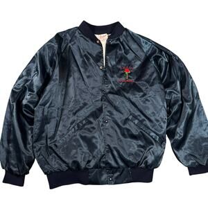 Vintage Cardinal Jacket Mens XL Navy Satin Bomber Snap Front Made in USA 90s